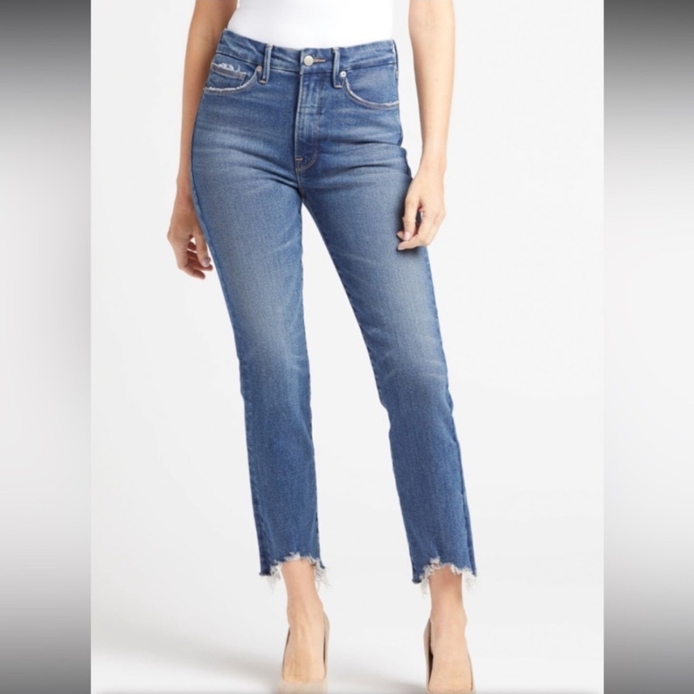 Good American Good Legs Cigarette Raw Hem Jeans - Women's Size 6/28 - Blue
